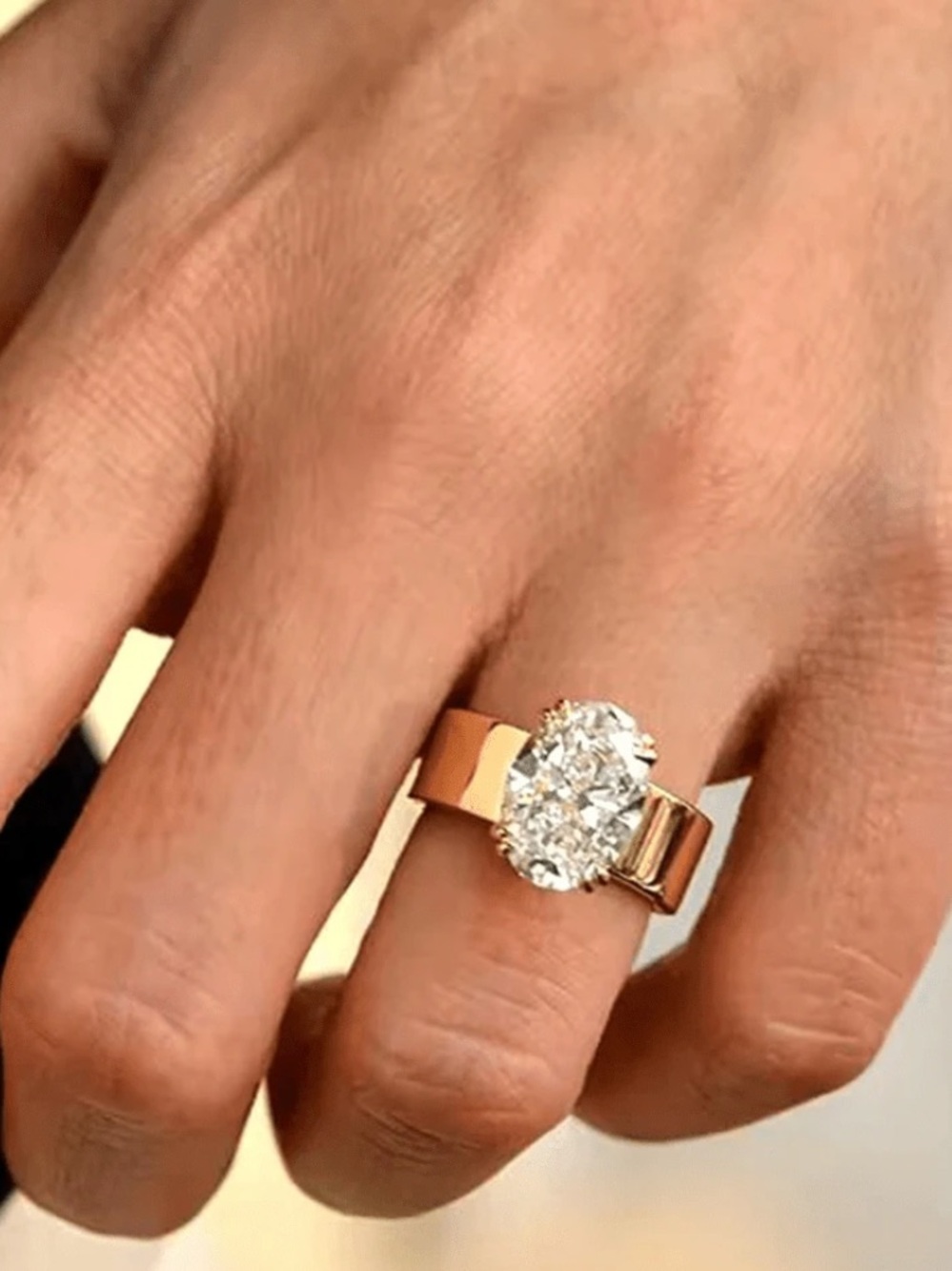 ⚜️Real Gold plated Solitaire Oval-Cut Engagement Ring with Clear Stone